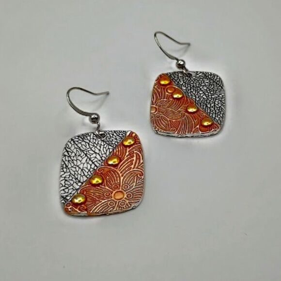 Mixed Metal Rectangle Drop Earrings - Picture 4 of 4